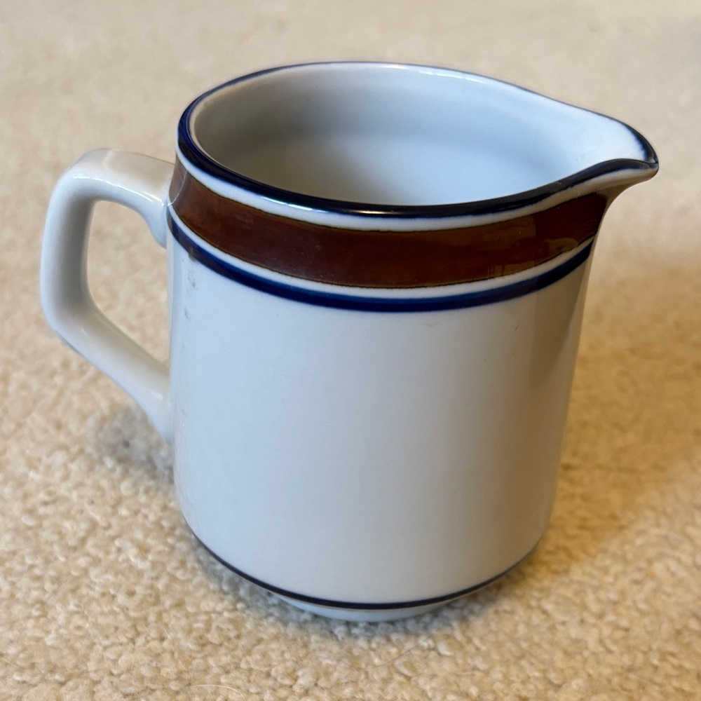 Vintage Salem Stoneware Ceramic Cream pitcher with Blue and Brown stripes